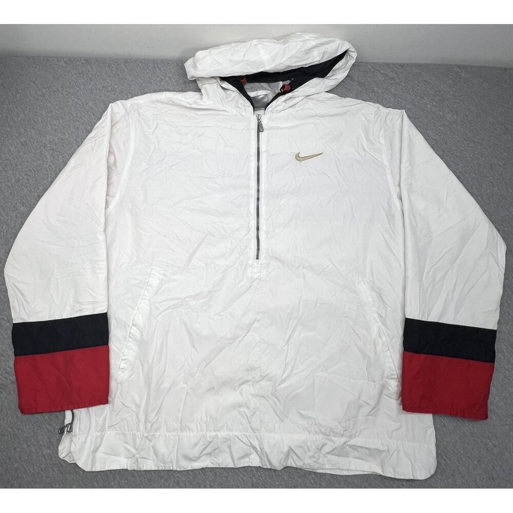 VTG Nike Jacket Mens White Red Black Hooded Half Zip Windbreaker Pullover Anorak